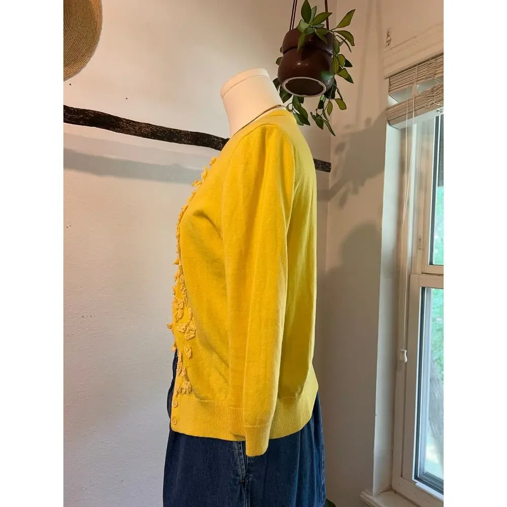 J.Crew Yellow Cashmere Cotton Embellished Button Front Cardigan Sweater Size XS